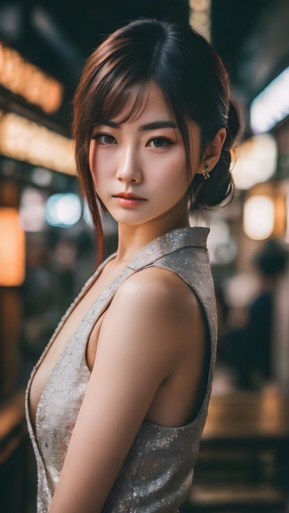 realistic cute yakuza girl, realistic and detailed eyes, detailed face, cinematic lights, full body shot, perfect curved body