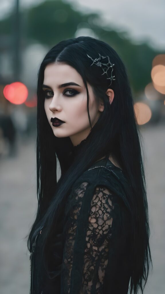 attractice teen goth girl, detailed face and hair, full body, perfect curved body