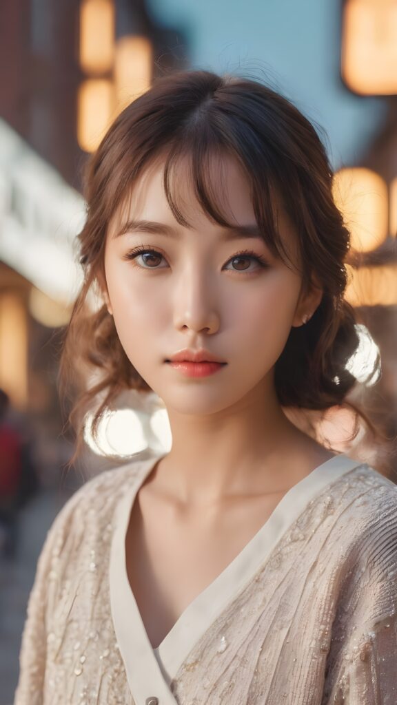 realistic cute Aegyo girl, realistic and detailed eyes, detailed face, cinematic lights, full body shot, perfect curved body