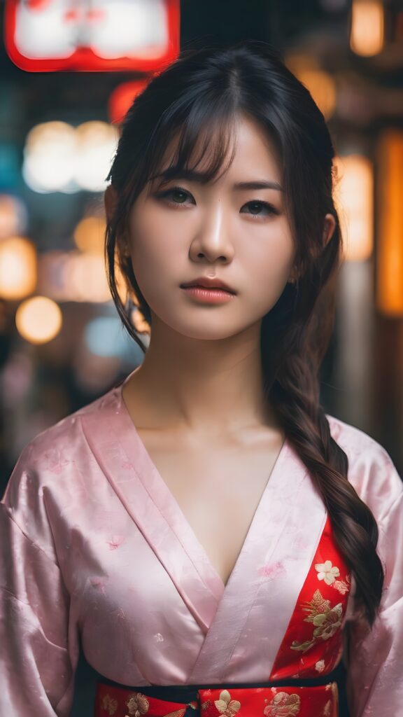 realistic cute yakuza girl, realistic and detailed eyes, detailed face, cinematic lights, full body shot, perfect curved body