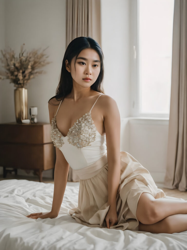 ((stunning)) ((gorgeous)) ((full body)) a Asian girl in the bedroom