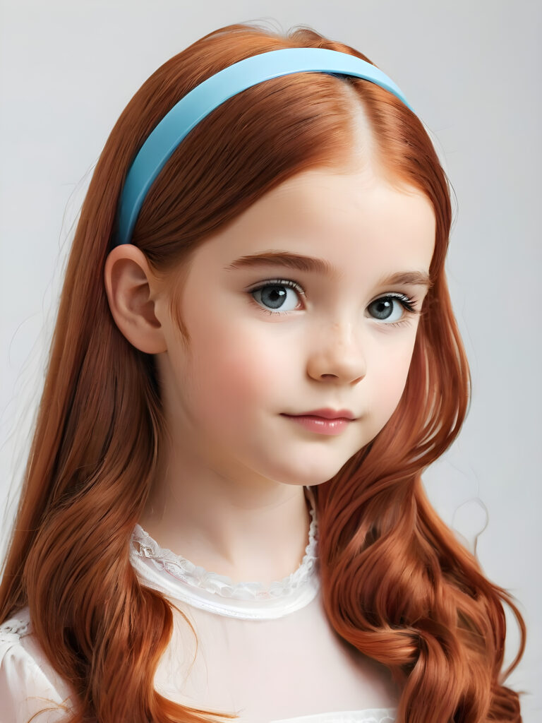 a girl with long auburn hair in a plastic headband