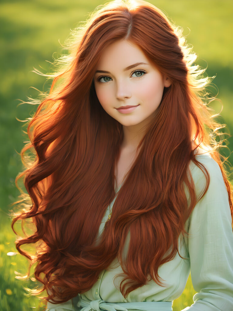a girl with long auburn hair