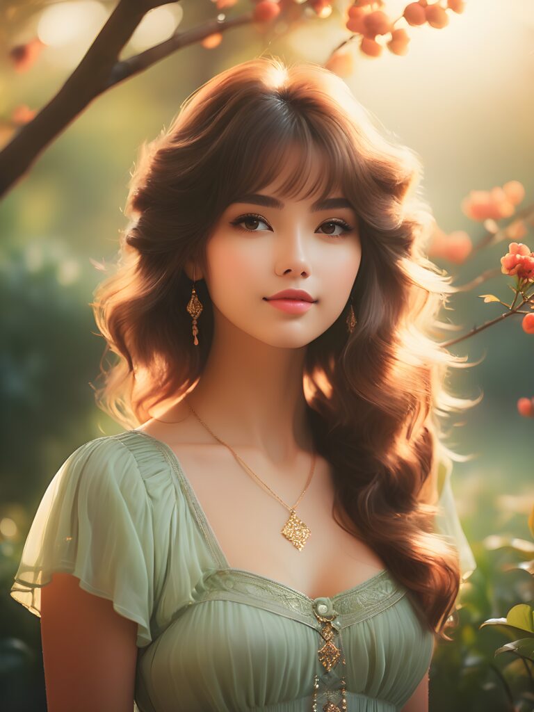 a (((photo realistically capturing beautiful girl))) with a soft focus and a hazy aura, evoking a sense of enchantment and fantasy that complements the atmosphere of a (romantic novel) 1970s vibe