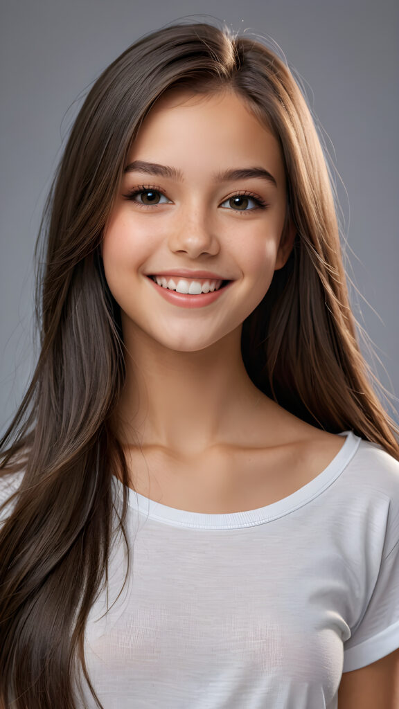 a beautiful, young teen girl, ((detailed and realistic straight hair)), ((detailed, realistic photo)) ((perfect curved body)) ((gorgeous)) ((stunning)) ((cute)), short crop shirt, enjoy her carefree life, she is smiling