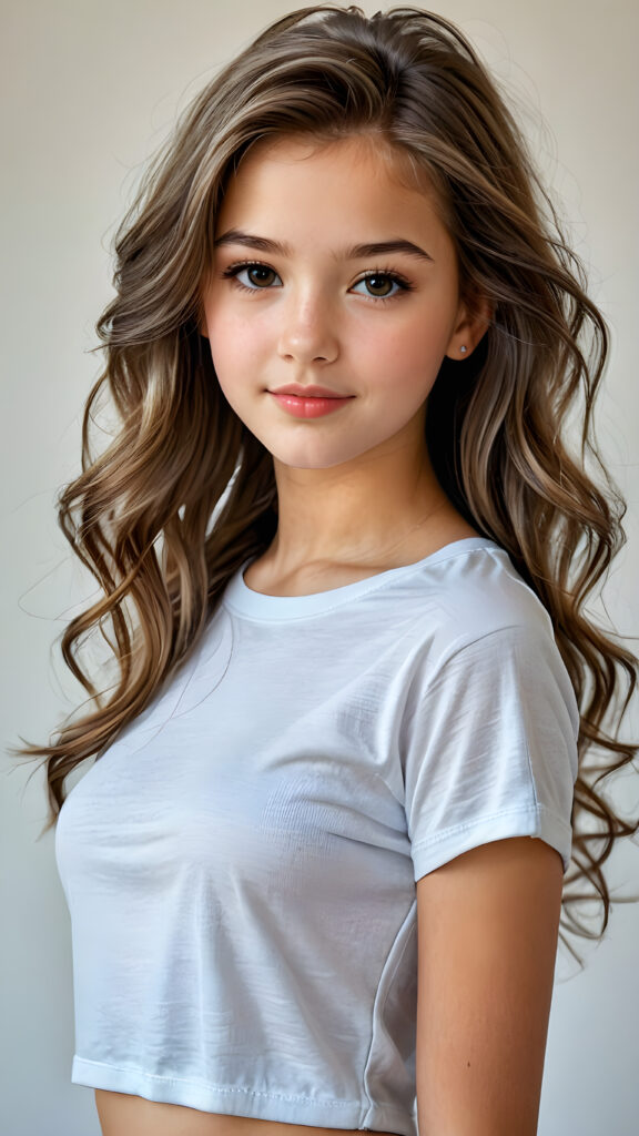 a beautiful, young teen girl, ((detailed and realistic hair)), ((detailed, realistic photo)) ((perfect curved body)) ((gorgeous)) ((stunning)) ((cute)), short crop shirt