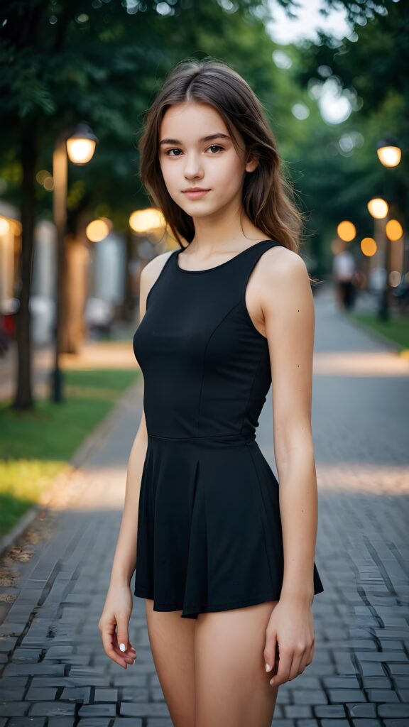 a beautiful young teen girl, black thin lightly dressed ((perfect detailed full body portrait))