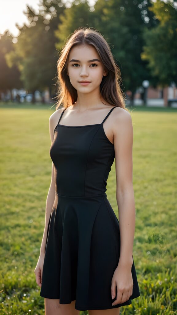 a beautiful young teen girl, black thin lightly dressed ((perfect detailed full body portrait))