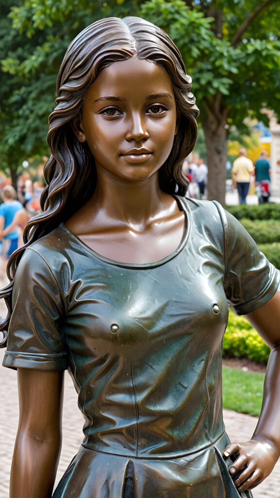 a bronze statue, young teen girl, ((realistic photo))