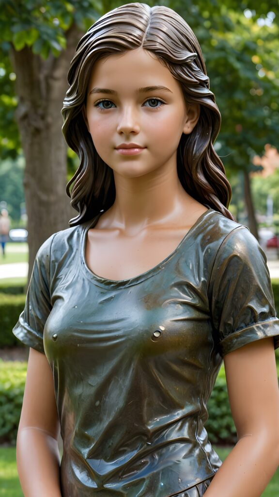 a bronze statue, young teen girl, ((realistic photo))