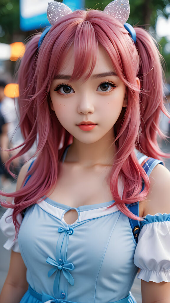a cute detailed e-girl, soft hair, cosplay