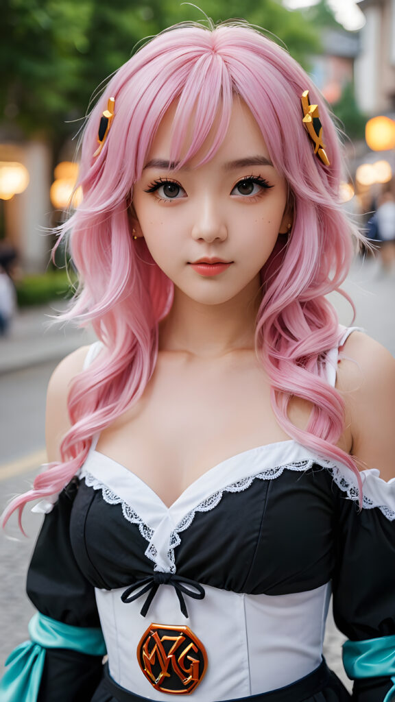 a cute detailed e-girl, soft hair, cosplay