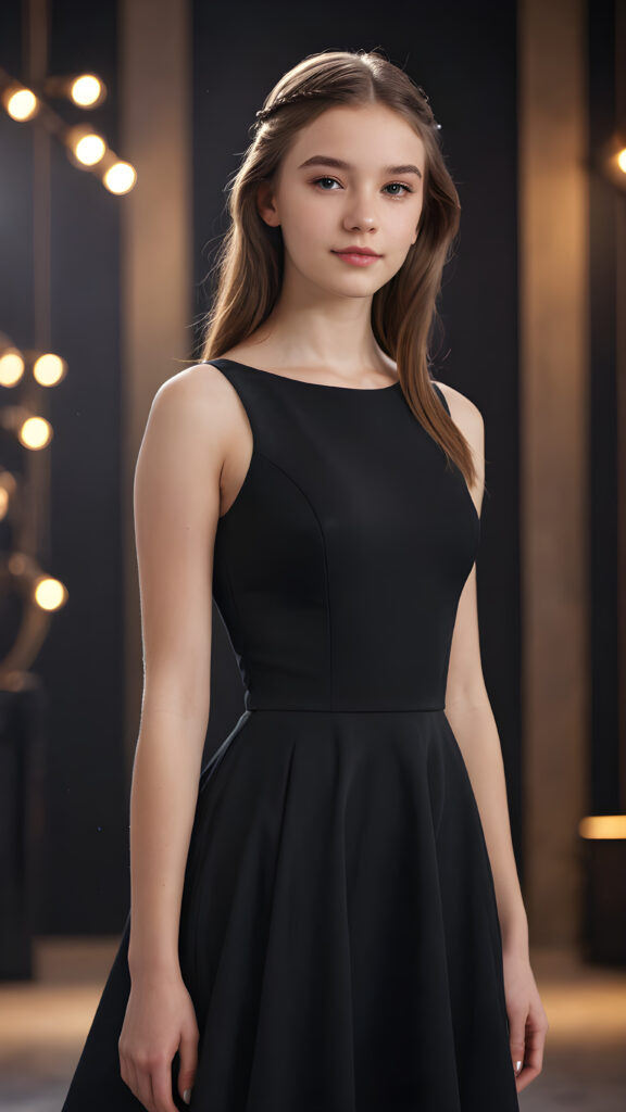 a fantastic fantasy teen girl ((realistic detailed photo)) ((empty background)) ((lightly dressed in a black cocktail dress))
