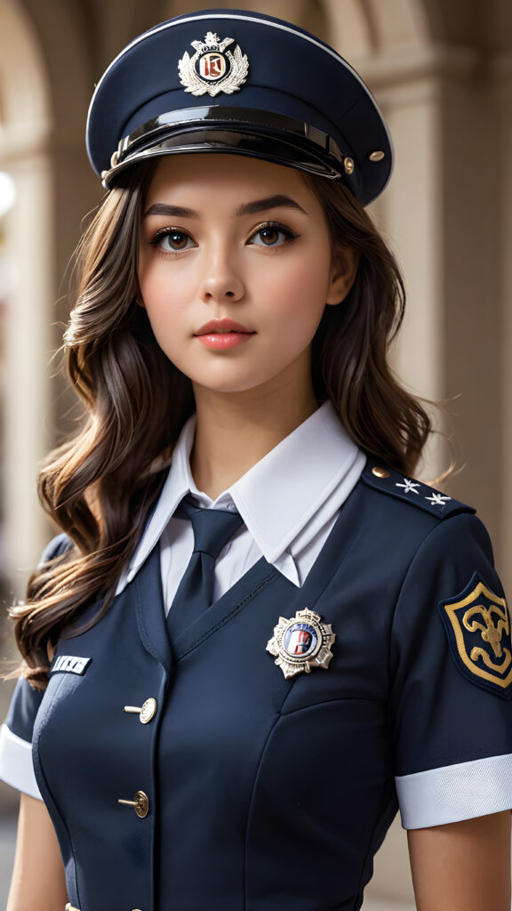 a (((girl in uniform))) with exquisite detailed hair, a perfectly curvaceous body, striking realistic black eyes, intricate straight hair, dressed in a sleek, form-fitting outfit that accentuates every curve, captured in a (((breathtakingly beautiful photo))), oozing with (ultra realism) and (ultra high resolution), with luxurious, deep shadows that bring a (masterful artistry) vibe