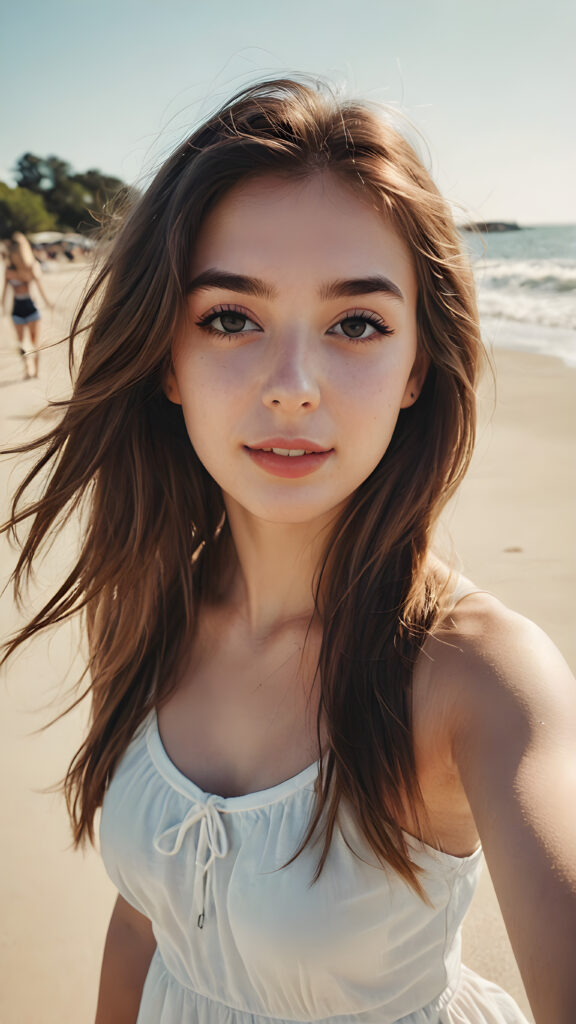 a girlie, ((stunning)) ((gorgeous)) ((cute)) ((perfect selfie on the beach))