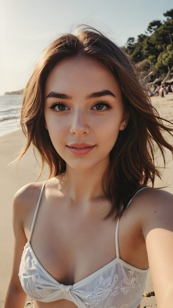 a girlie, ((stunning)) ((gorgeous)) ((cute)) ((perfect selfie on the beach))