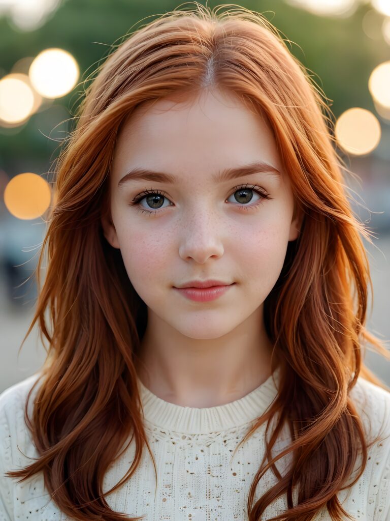 a innocent ((cute little red-haired teen girl)), straight hair