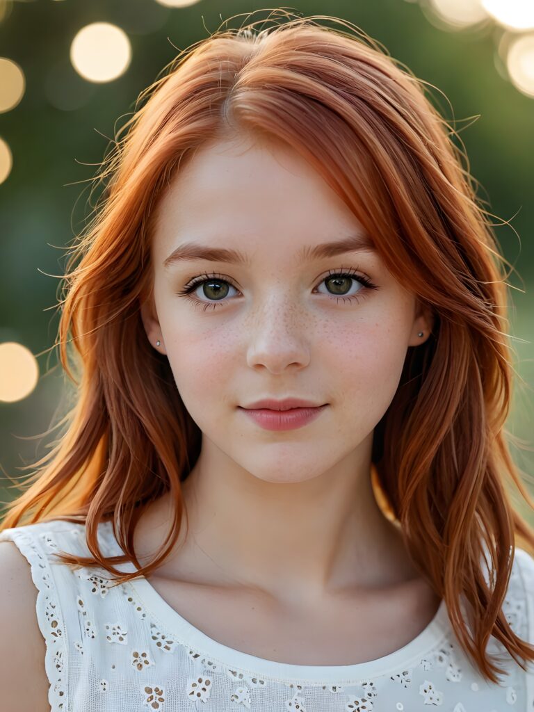 a innocent ((cute little red-haired teen girl)), straight hair
