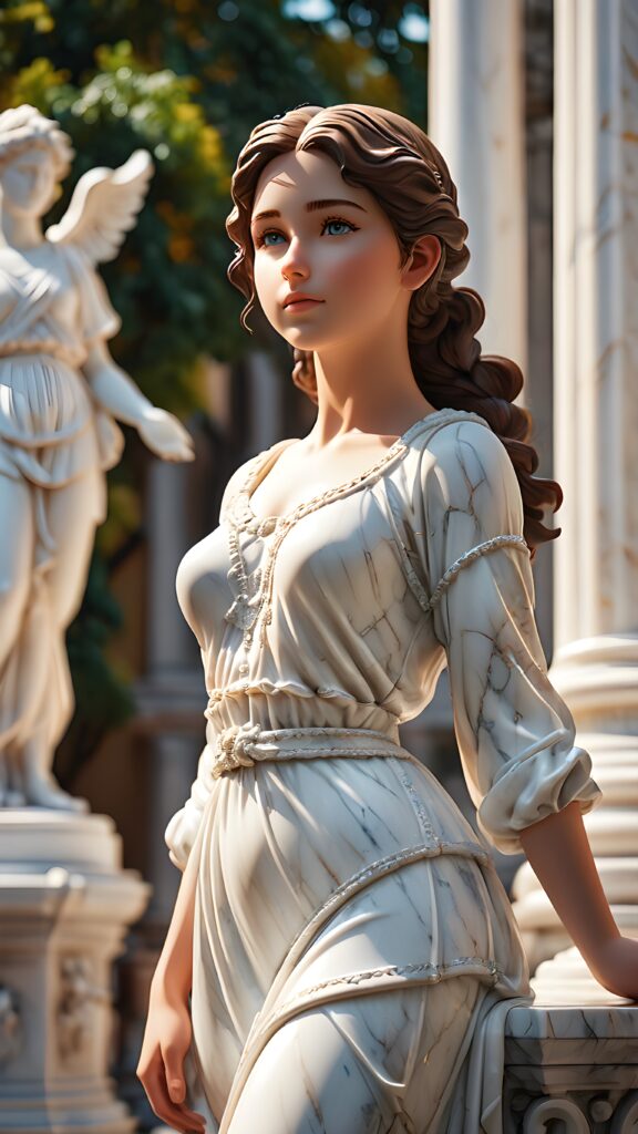 a marble statue, young girl, light dressed, perfect curved body, ((realistic photo))