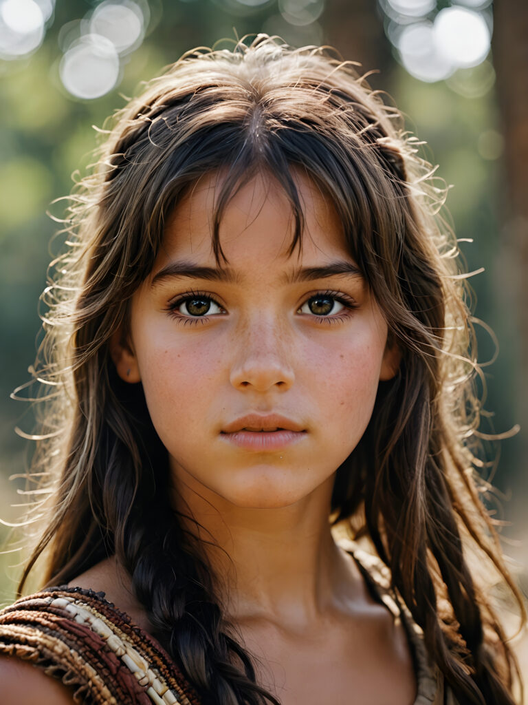 a realistic and detailed photograph of a young girl from the period 20000 BC