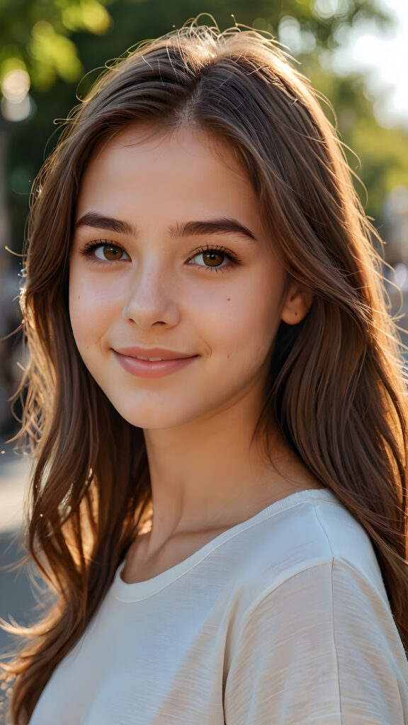 a teen girl, 14 years old, realistic detailed straight brown hair, realistic face, perfect curved body, lightly dressed, beautiful saturation, ultra high resolution, deep shadow, (best quality, masterpiece), highly detailed, looking at viewer, warm smile, 4k, ((portrait shot)) (((gorgeous))) ((attractive)) ((stunning))