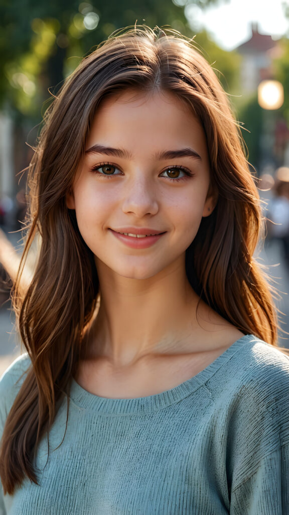a teen girl, 14 years old, realistic detailed straight brown hair, realistic face, perfect curved body, lightly dressed, beautiful saturation, ultra high resolution, deep shadow, (best quality, masterpiece), highly detailed, looking at viewer, warm smile, 4k, ((portrait shot)) (((gorgeous))) ((attractive)) ((stunning))