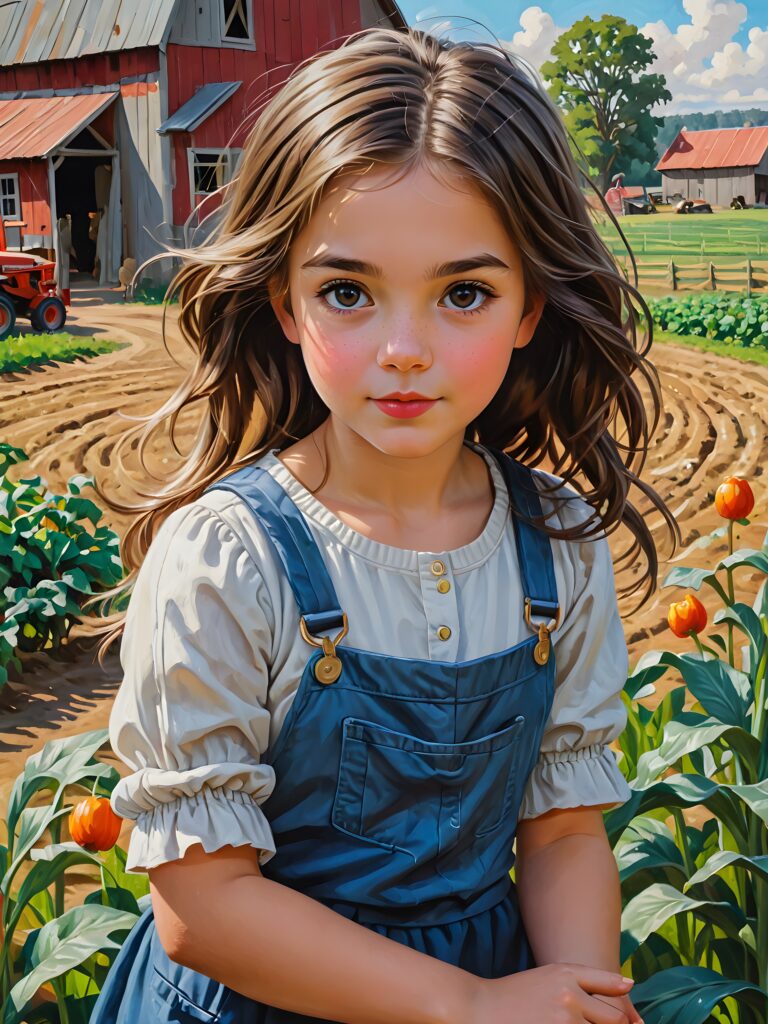 a whimsically drawn (((girl in a farm)))