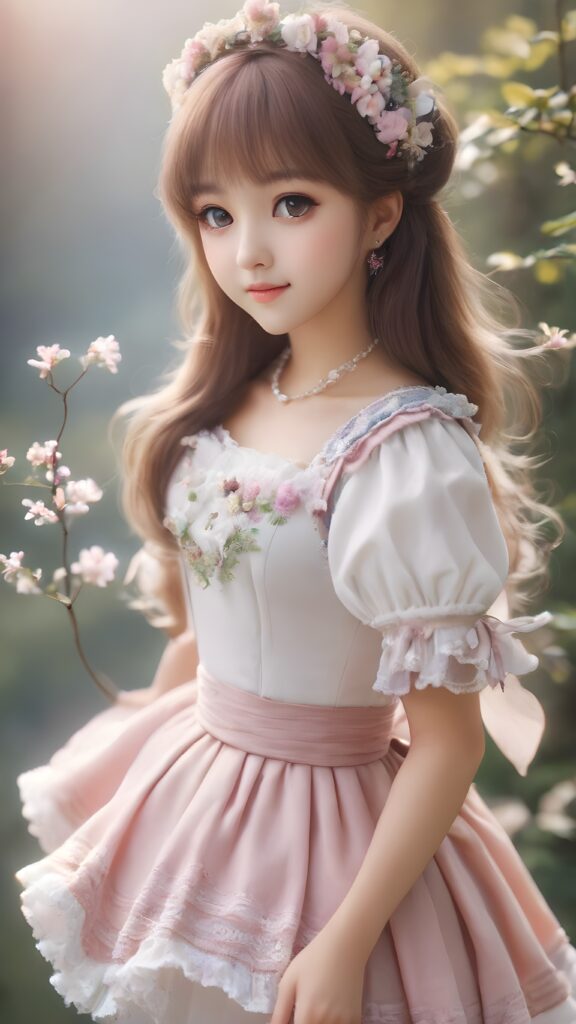a young Lolita, with a round face, long hair. She is light dressed angelically and smiling, ((stunning)) ((gorgeous))