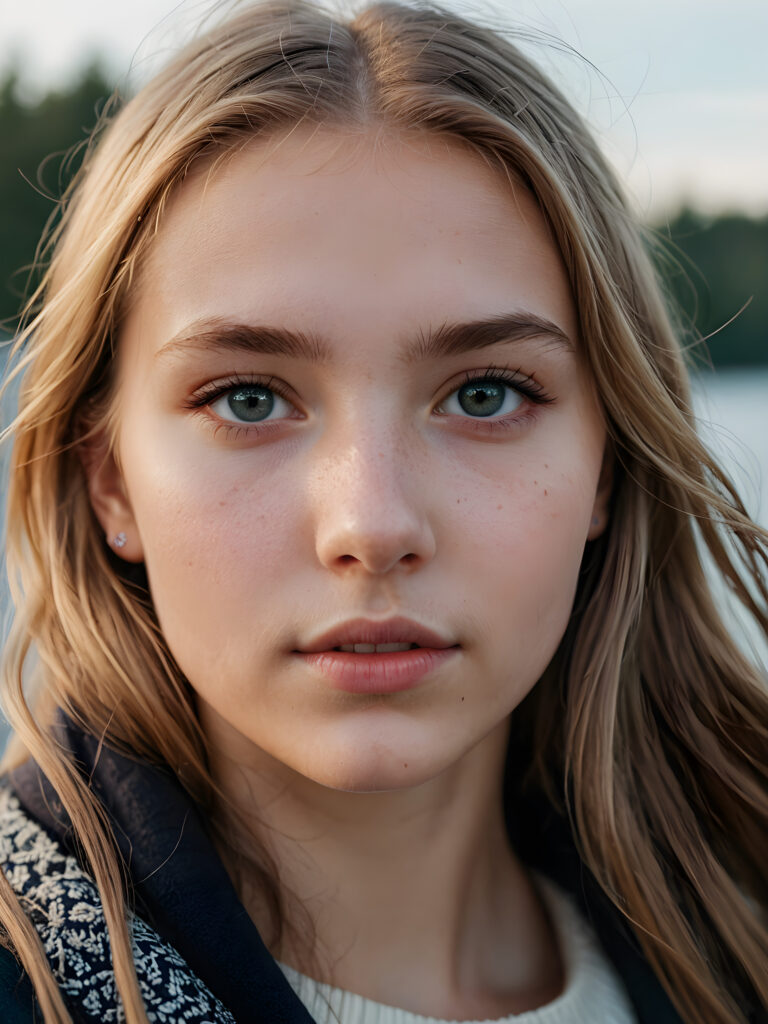 a young Nordic teen girl ((stunning)) ((gorgeous)) ((detailed close-up portrait))