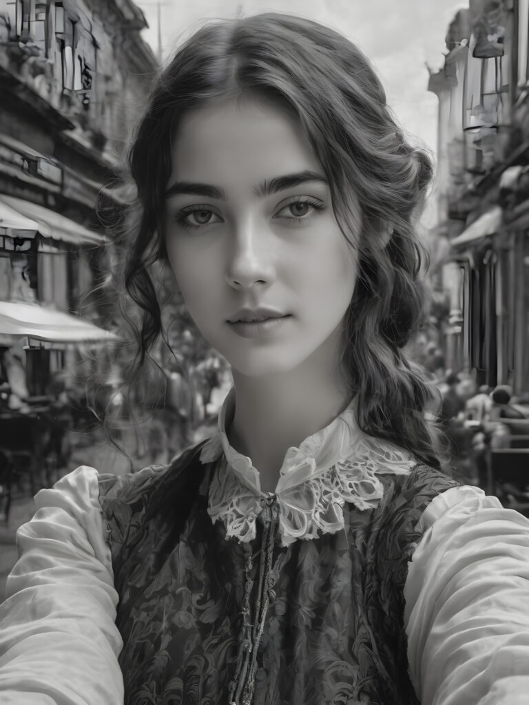 a young teen girl from 1900s take a selfie ((stunning)) ((gorgeous)) ((detailed artwork))