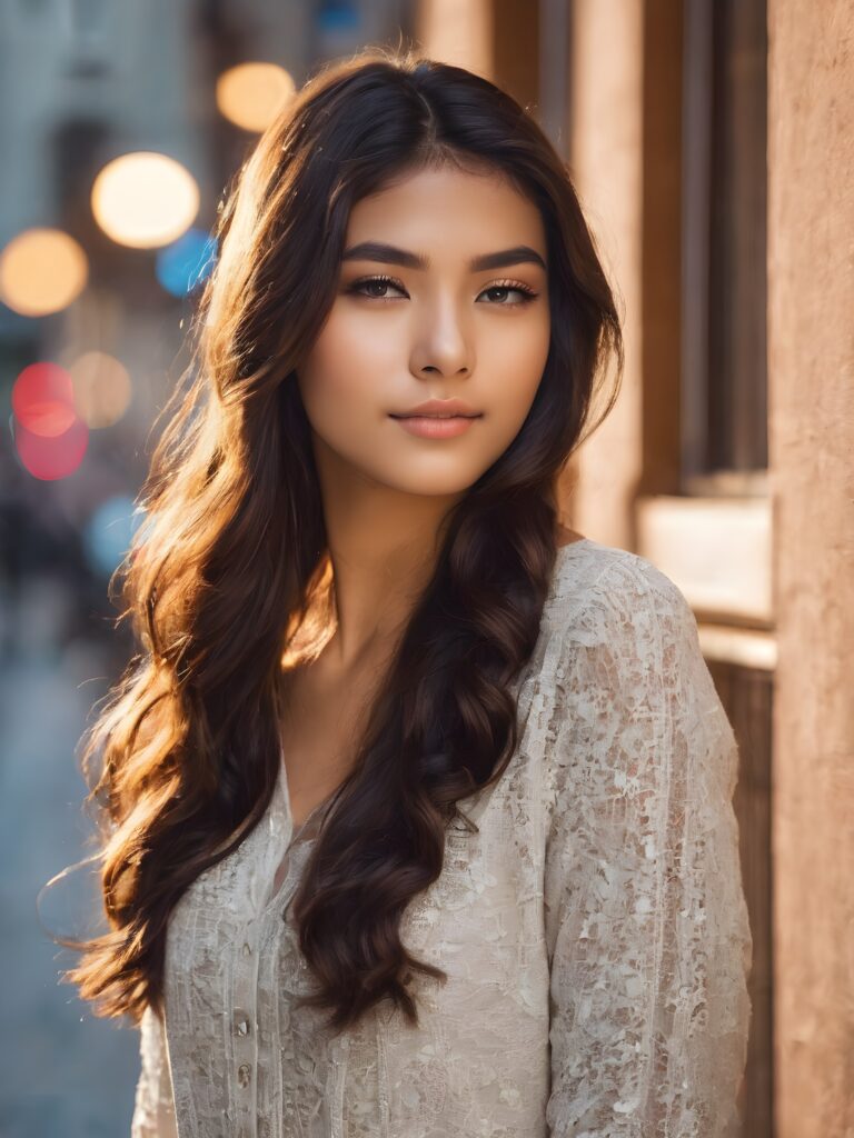 a stunningly gorgeous and attractive girl with intricate, realistically detailed hair and a flawless, curved body, captured in a portrait shot with ultra high resolution and a side view, boasting a warm smile that draws the viewer in, a masterpiece of a photograph that truly reflects its incredible detail and highest artistic quality