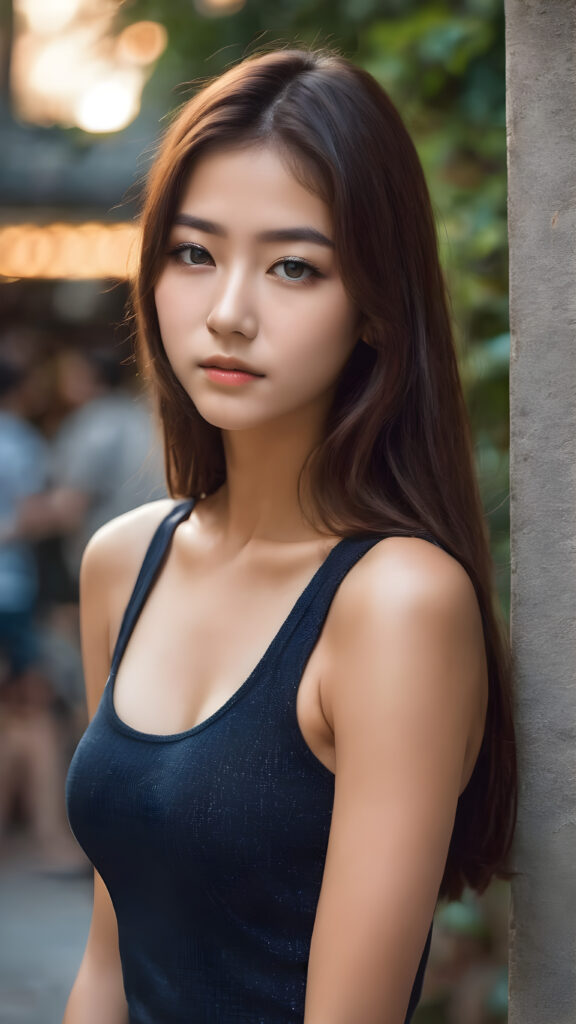 super realistic, perfect curved body, detailed face, cute 17 years old Japanese girl, wear super short tight tank top, round short mini skirt, perfect pose, perfect detailed eyes, long straight hair