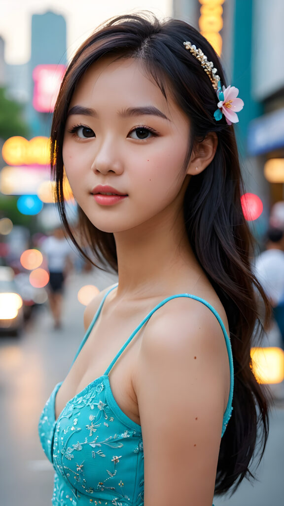 create a 3D image: a (((Asian teen dream girl))) with a ((perfectly curved body))