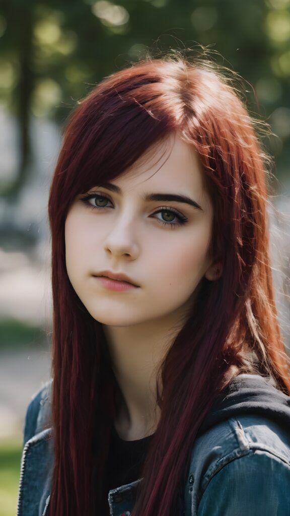 attractive 14 years old emo girl, detailed face, detailed hair
