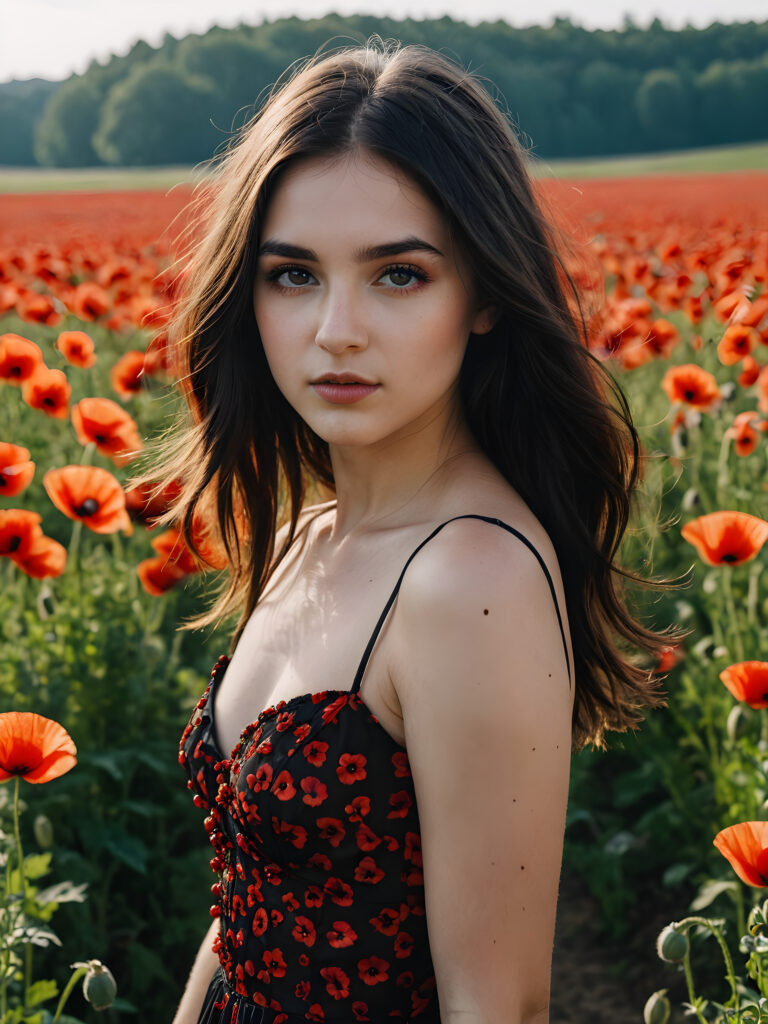 hot young gotic girl, poppy field