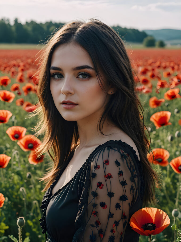 hot young gotic girl, poppy field
