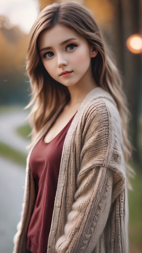 ((stunning)) ((gorgeous)) ((detailed, realistic portrait)) a young girl wearing a cardigan.