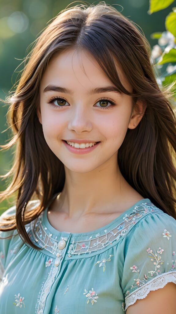 visualize a (((softly beautiful teen girl))), with delicate features and a (((radiant aura))), suggesting purity and cuteness, her youthful exuberance apparent in her unmistakably adorable countenance, flawlessly fair skin, and a playfully turned-up smile