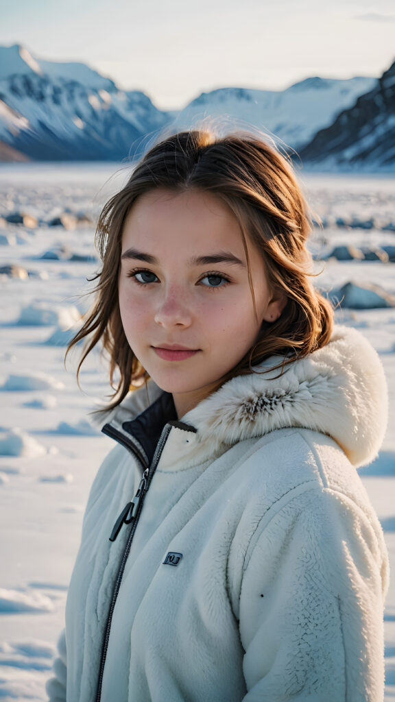 visualize a (((young teen girl))) (in the arctic) (cute) (gorgeous)