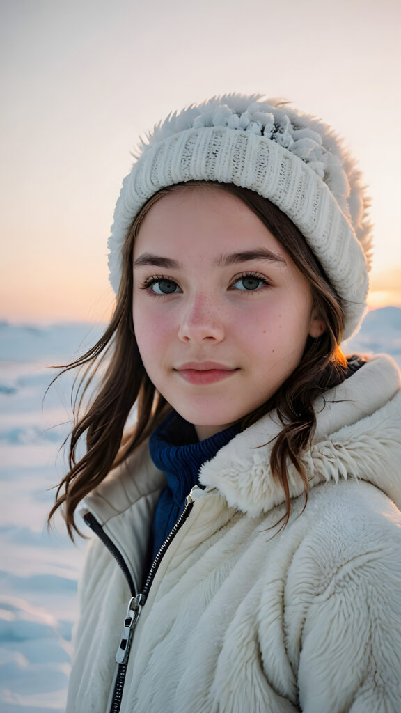 visualize a (((young teen girl))) (in the arctic) (cute) (gorgeous)