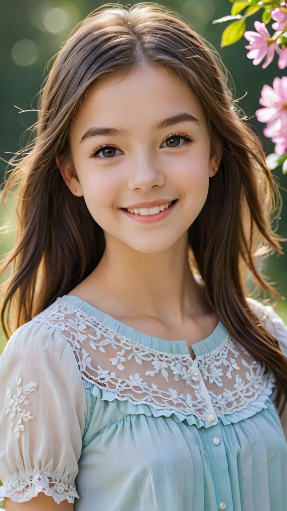 visualize a (((softly beautiful teen girl))), with delicate features and a (((radiant aura))), suggesting purity and cuteness, her youthful exuberance apparent in her unmistakably adorable countenance, flawlessly fair skin, and a playfully turned-up smile
